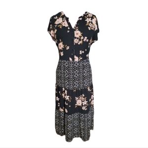 XL Rayon Floral Maxi Dress Black and Pink
